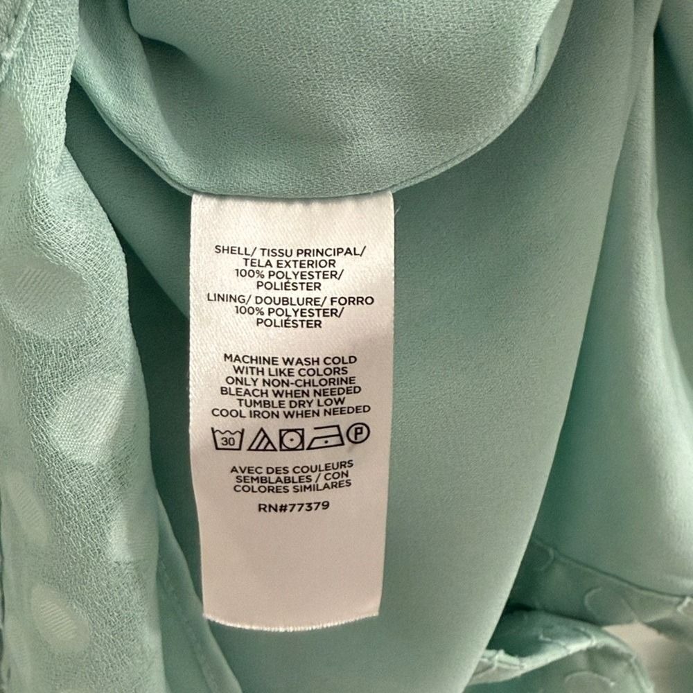 Ann Taylor Seafoam Green Clip Dot Ruffle Neck Button Blouse Petite Small SP - Picture 6 of 6